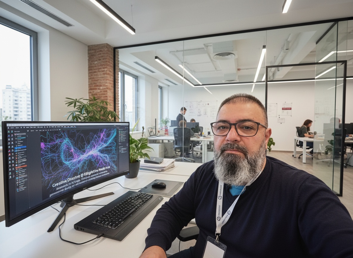 Portrait of Karen Khachaturian at his workspace
