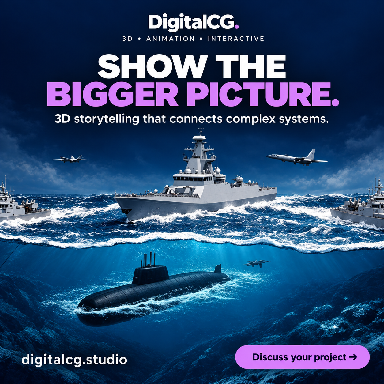 Show the bigger picture. 3D storytelling that connects complex systems.