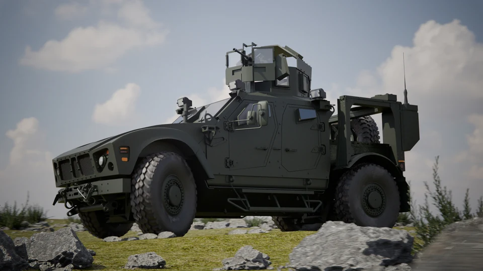 Armored vehicle visualization on rocky terrain