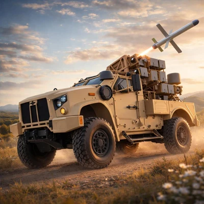 WIP - vehicle-mounted missile launcher at sunset